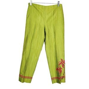 Muse silk pants green pink palm tree beads Size 6